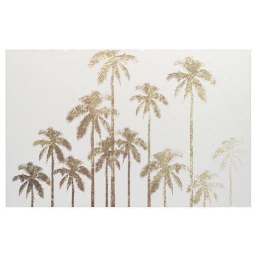 Glamorous Gold Tropical Palm Trees on White Fabric