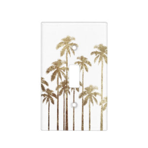 Glamorous Gold Tropical Palm Trees on White Light Switch Cover