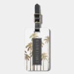 Glamorous Gold Tropical Palm Trees on White Luggage Tag