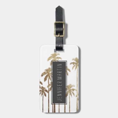 Glamorous Gold Tropical Palm Trees on White Luggage Tag