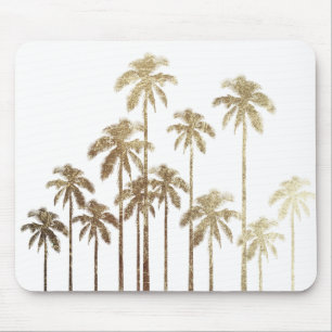 Glamorous Gold Tropical Palm Trees on White Mouse Pad