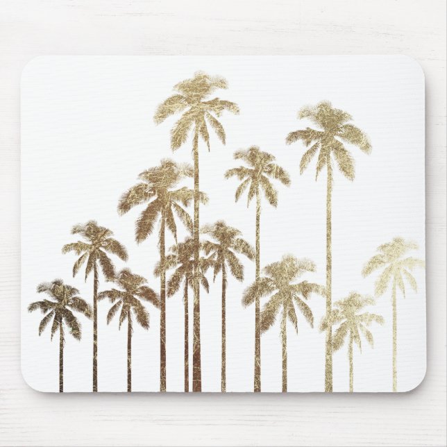 Glamorous Gold Tropical Palm Trees on White Mouse Pad (Front)