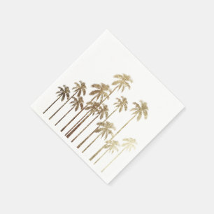 Glamorous Gold Tropical Palm Trees on White Napkins