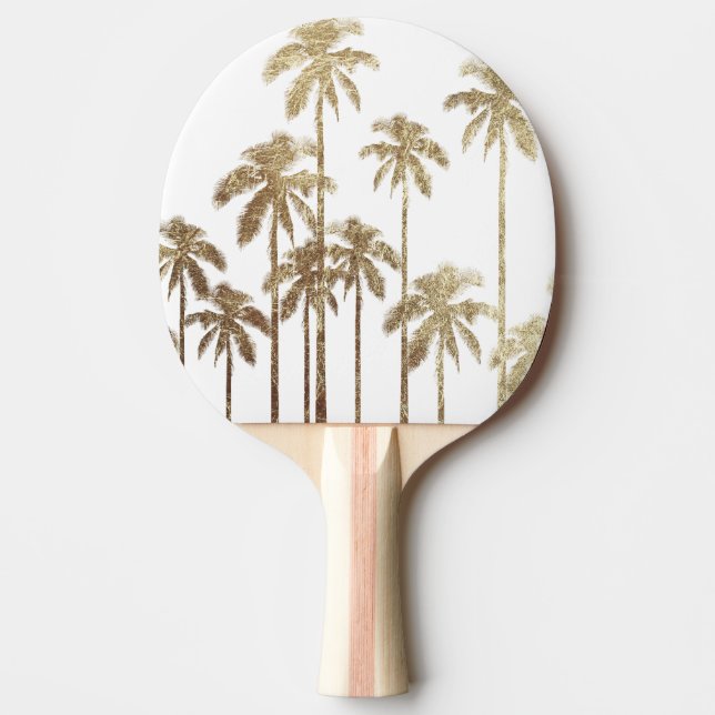 Glamorous Gold Tropical Palm Trees on White Ping Pong Paddle (Front)