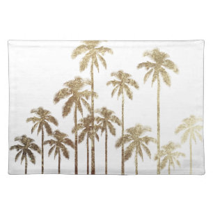 Glamorous Gold Tropical Palm Trees on White Placemat