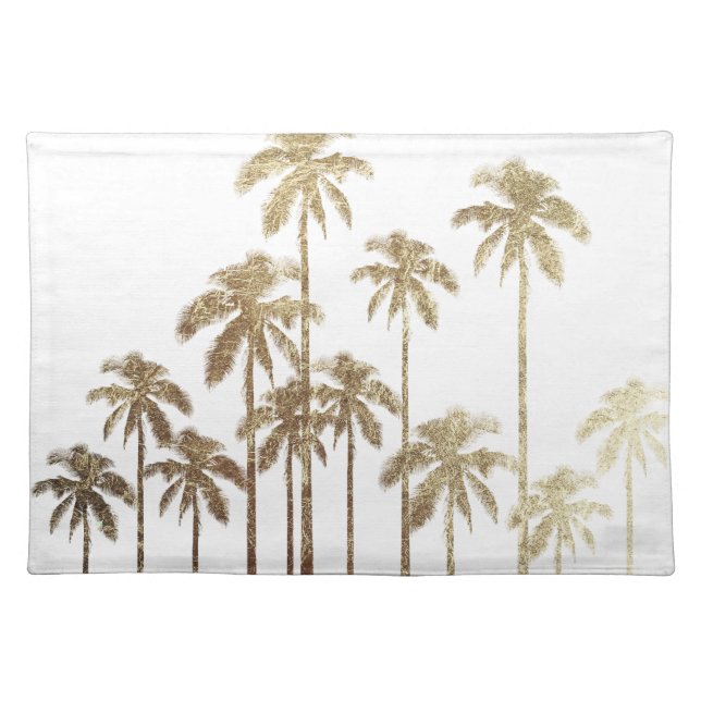 Glamorous Gold Tropical Palm Trees on White Placemat (Front)