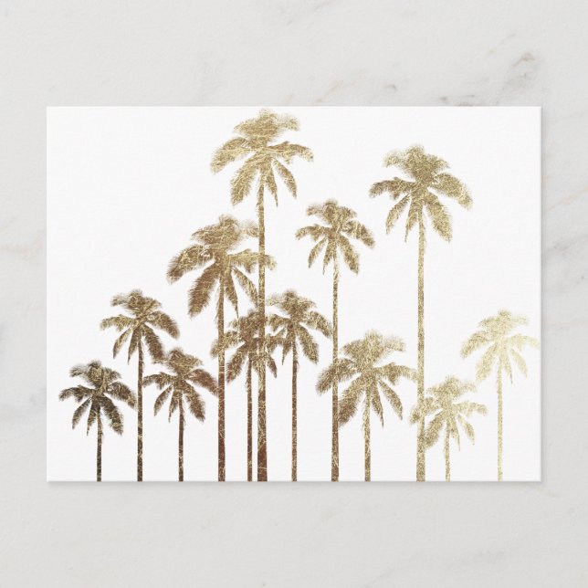 Glamorous Gold Tropical Palm Trees on White Postcard (Front)