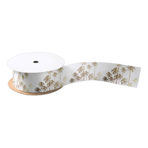 Glamorous Gold Tropical Palm Trees on White Satin Ribbon