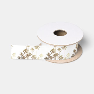 Glamorous Gold Tropical Palm Trees on White Satin Ribbon