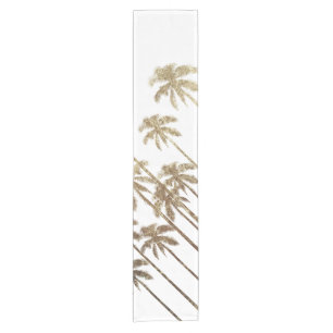 Glamorous Gold Tropical Palm Trees on White Short Table Runner