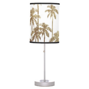 Glamorous Gold Tropical Palm Trees on White Table Lamp