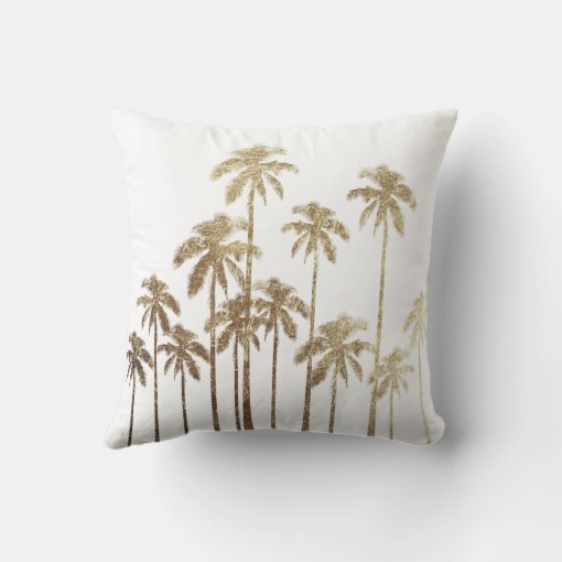 Glamorous Gold Tropical Palm Trees on White Throw Pillow | Zazzle