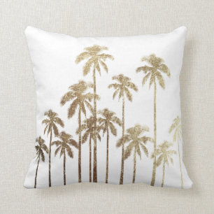 Glamorous Gold Tropical Palm Trees on White Throw Pillow