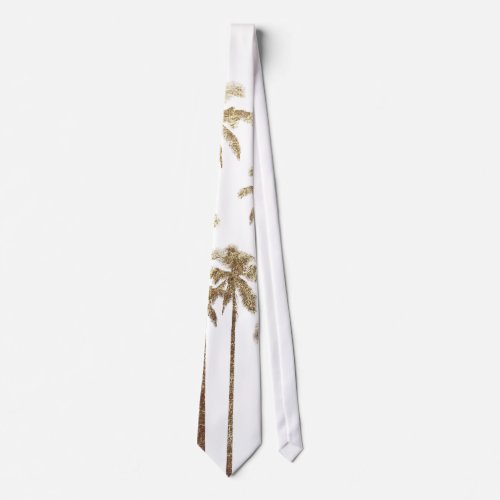 Glamorous Gold Tropical Palm Trees on White Tie