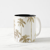 Glamorous Gold Tropical Palm Trees on White Two-Tone Coffee Mug (Front Right)