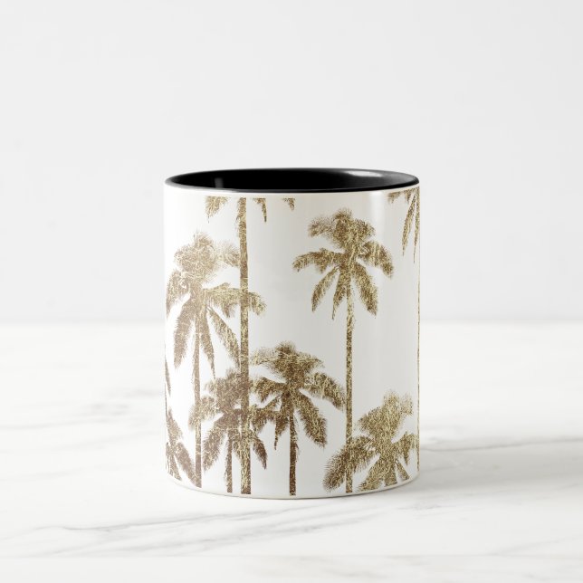 Glamorous Gold Tropical Palm Trees on White Two-Tone Coffee Mug (Center)