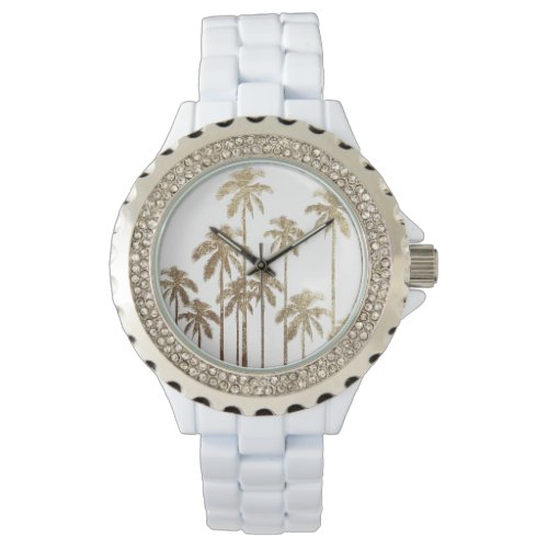 Glamorous Gold Tropical Palm Trees on White Watch