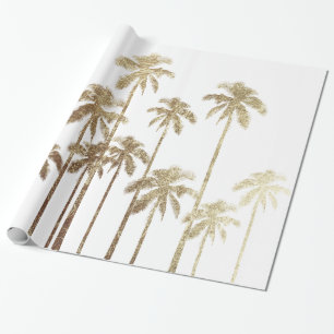 Glamorous Gold Tropical Palm Trees on White Wrapping Paper