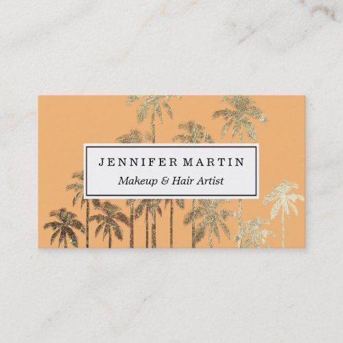 Glamorous Gold Tropical Palm Trees Sunrise Orange Business Card