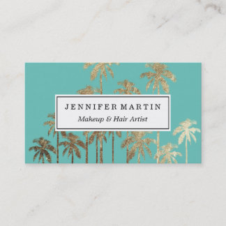 Glamorous Gold Tropical Palm Trees Turquoise Green Business Card