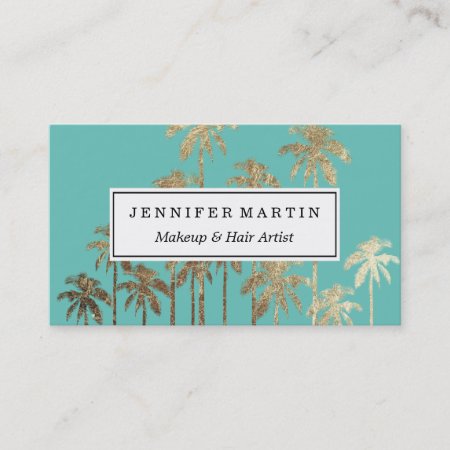 Glamorous Gold Tropical Palm Trees Turquoise Green Business Card