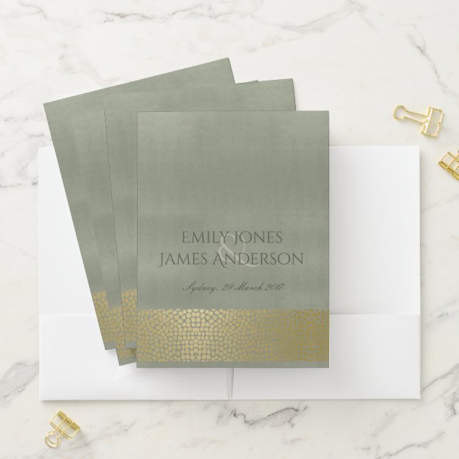 GLAMOROUS GOLD VELVET GREY MOSAIC DOT PERSONALISED POCKET FOLDER (In Situ)