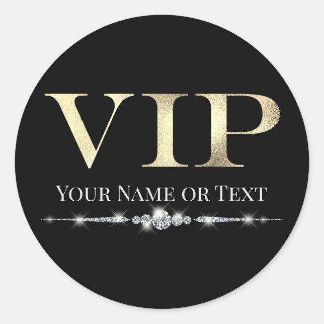 Glamorous Gold VIP on Black Classic Round Sticker (Front)