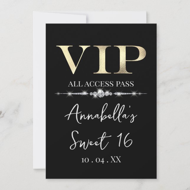 Glamorous Gold VIP on Black Invitation (Front)
