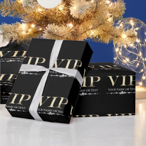Glamorous Gold VIP on Black Wrapping Paper