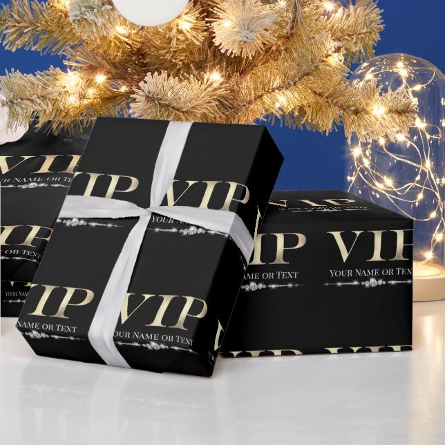 Glamorous Gold VIP on Black Wrapping Paper (Holidays)