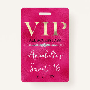 Glamorous Gold VIP on Hot Pink Foil Badge