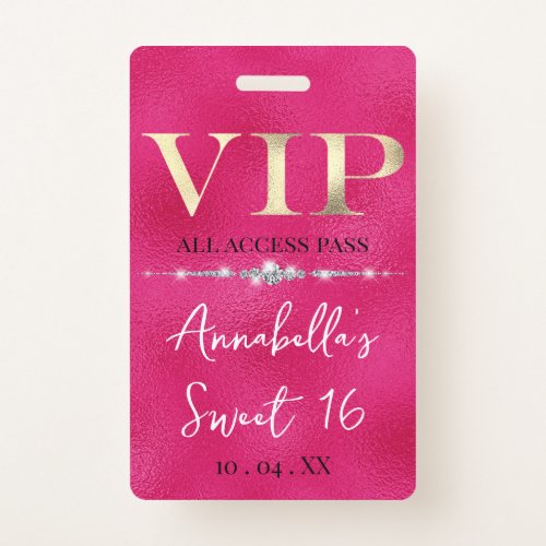 Glamorous Gold VIP on Hot Pink Foil Badge