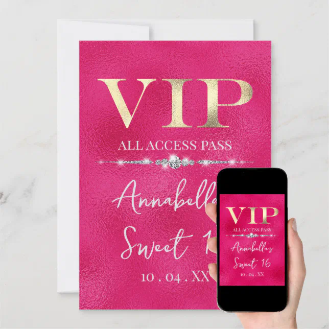 Glamorous Gold VIP on Hot Pink Invitation Zazzle