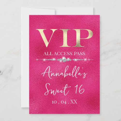 Glamorous Gold VIP on Hot Pink Invitation