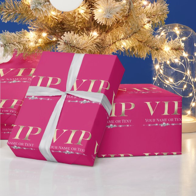 Glamorous Gold VIP on Hot Pink Wrapping Paper (Holidays)