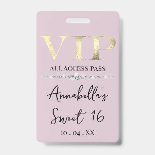 Glamorous Gold VIP on Pink Badge