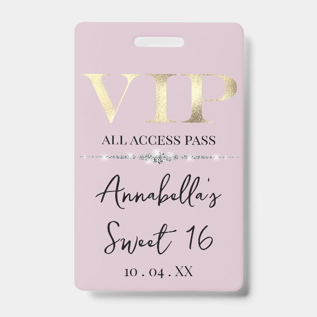 Glamorous Gold VIP on Pink Badge (Front)