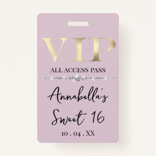 Glamorous Gold VIP on Pink Badge