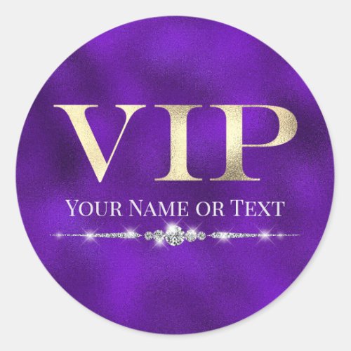 Glamorous Gold VIP on Purple Classic Round Sticker