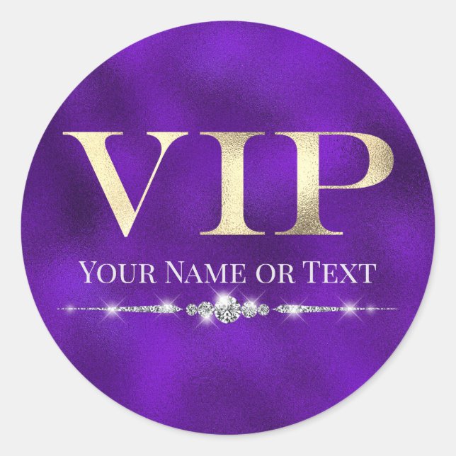 Glamorous Gold VIP on Purple Classic Round Sticker (Front)