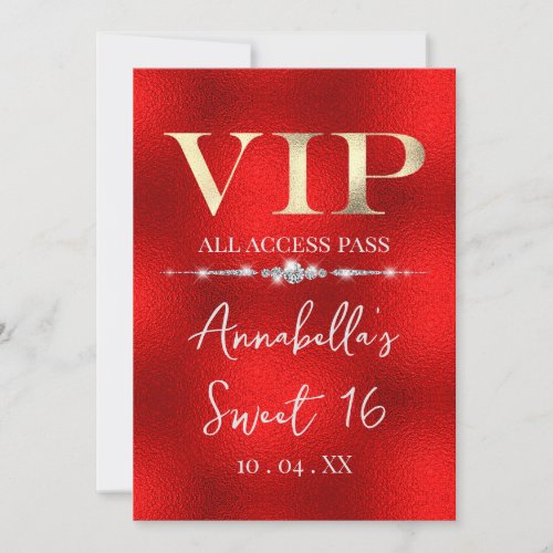 Glamorous Gold VIP on Red Invitation