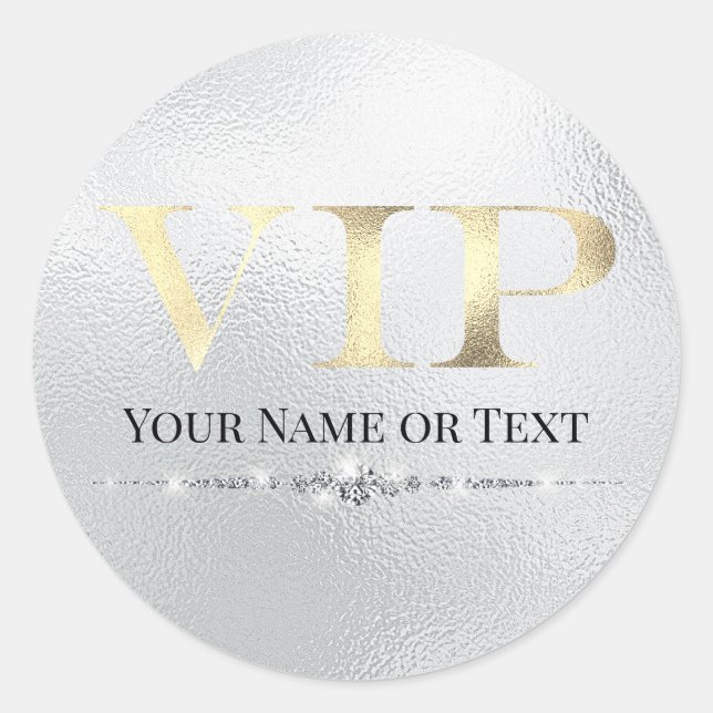 Glamorous Gold VIP on Silver Classic Round Sticker (Front)