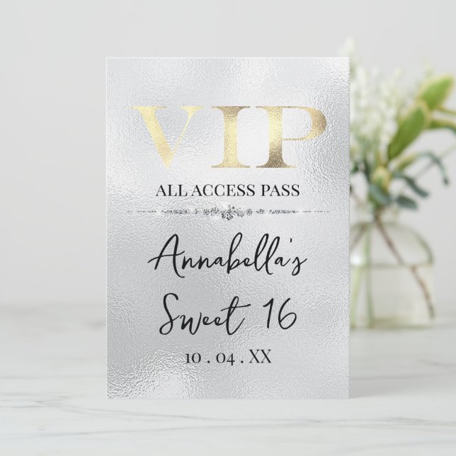 Glamorous Gold VIP on Silver Invitation (Standing Front)