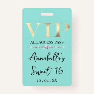 Glamorous Gold VIP on Teal Badge