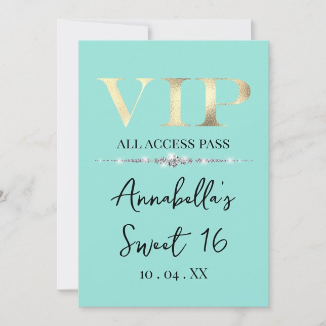 Glamorous Gold VIP on Teal Invitation (Front)