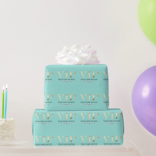 Glamorous Gold VIP on Teal Wrapping Paper (Party Gifts)