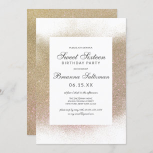 Glamorous Gold White Glitter Dust Border Sweet 16 Invitation