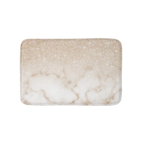 Glamorous Gold White Glitter Marble Gradient Ombre Bath Mat