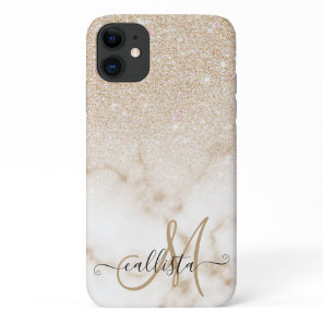 Glamorous Gold White Glitter Marble Gradient Ombre iPhone 11 Case