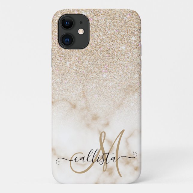 Glamorous Gold White Glitter Marble Gradient Ombre Case-Mate iPhone Case (Back)